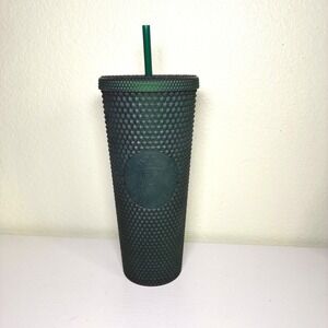 Starbucks Studded Tumbler Matte Dark Green Venti 24oz Cold Cup With Straw Logo
